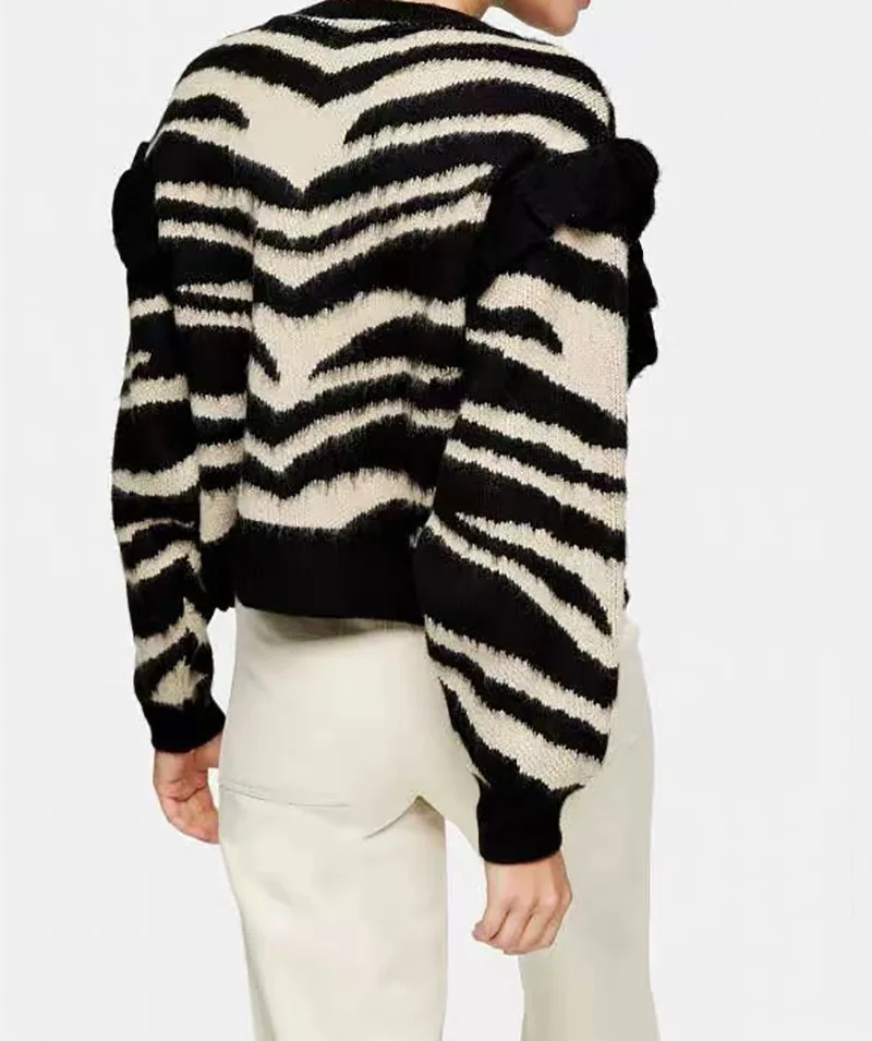 Модный вязаный кардиган с оборками и длинным рукавом короткий СВОБОДНЫЙ