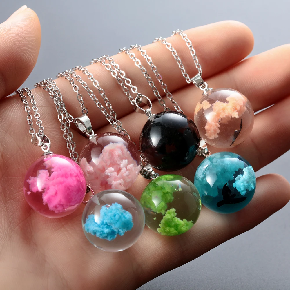 Женский кулон с люминесцентным градиентом ожерелье голубым небом и белыми