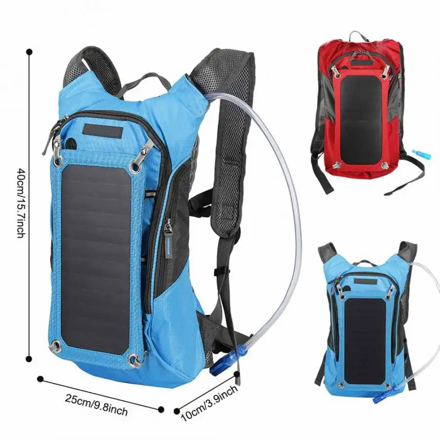 Solar Backpack 6.5W Panel Charging Treasure with 2L Water Bag for Outdoor Cycling Travelling Fishing Emergency | Спорт и развлечения