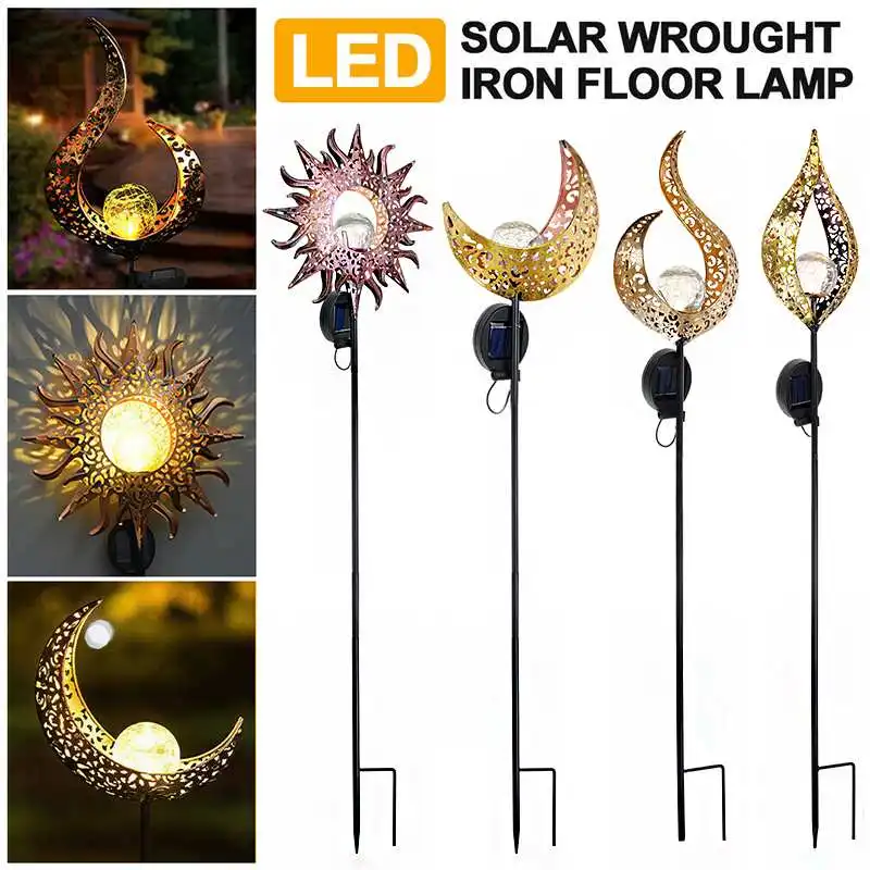 

Светодиодный солнечный светильник, металлический, золотистый, полый лунный светильник, наружный Садовый Солнечный светильник для лужайки, ...