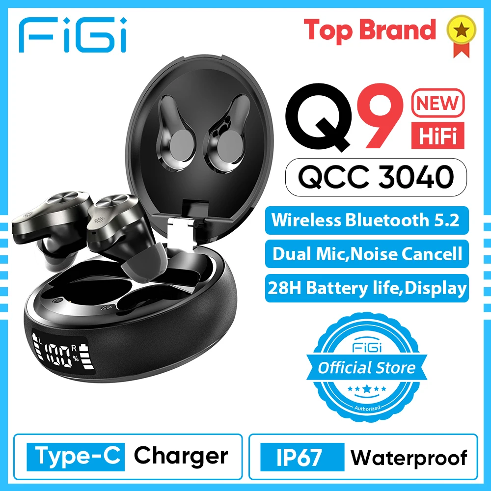 

FIGI Q9 True Wireless Earbuds Bluetooth Headset Qualcomm APTX-HD ENC HIFI Noise Cancellation Earphones for Mobile SmartPhones