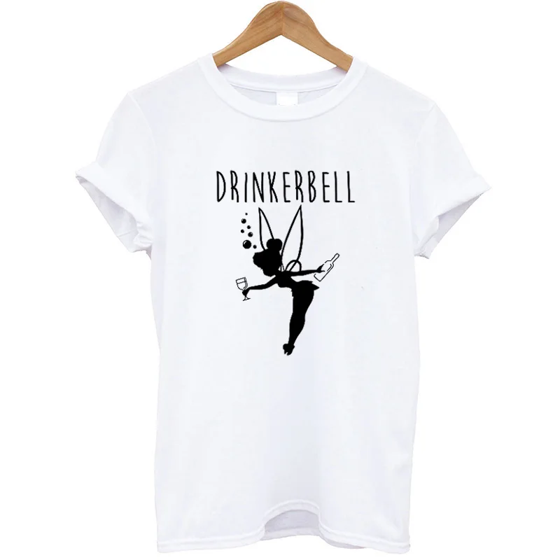 WI07-White Drinker Bell, женская футболка, хлопок, короткий рукав, Круглый ворот, летние топы, уличная мода, винная футболка, Женская забавная футболка, розовая - Цвет: WI07-White