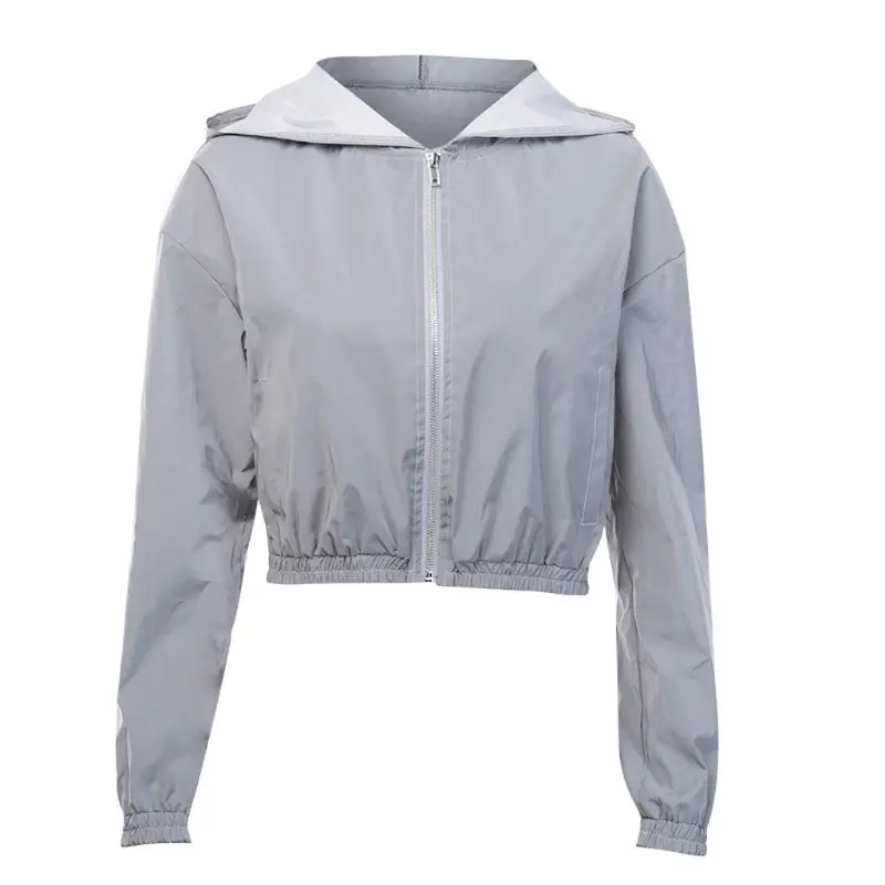 Женский светоотражающий укороченный Топ с длинным рукавом и капюшоном