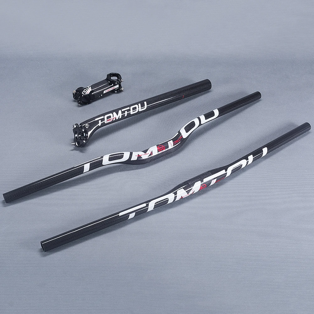 

TOMTOU White Glossy 3K Carbon Fiber Bike MTB Handlebar Sets Mountain Bicycle Handlebars + Stem + Seat Post ( Offset 20mm )