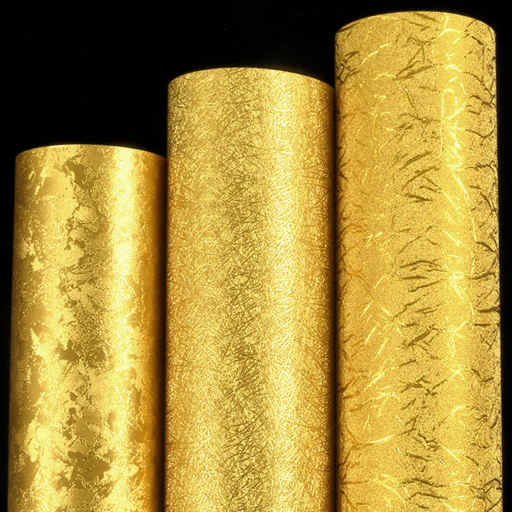 

Luxury Gold Foil Wallpaper Stripe Metallic Glitter Wallpaper Reflective KTV Bar Decor Waterproof Gold Foil Wall Paper Coverings