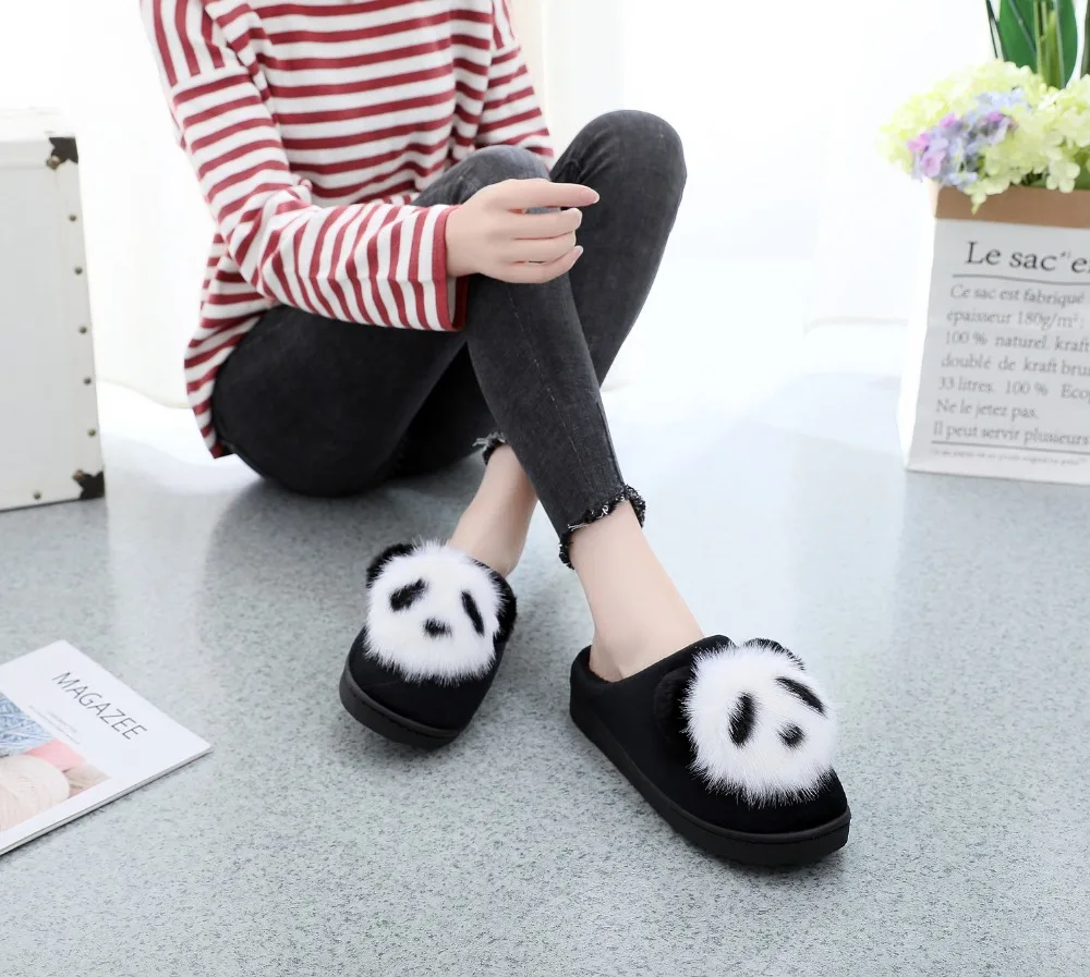 Женские тапочки с милой пандой нескользящие теплые плюшевые героями