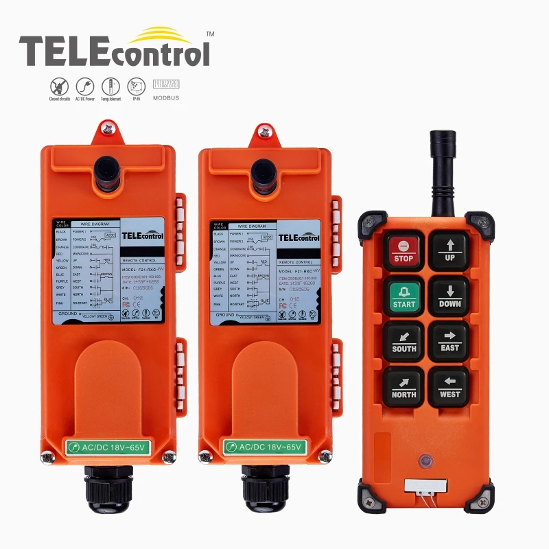 

Industrial TELECONTROL Wireless Remote Control F21-E1B for Hoist Crane 1 Transmitter 2 Receivers 12V 18-65V 65-440V