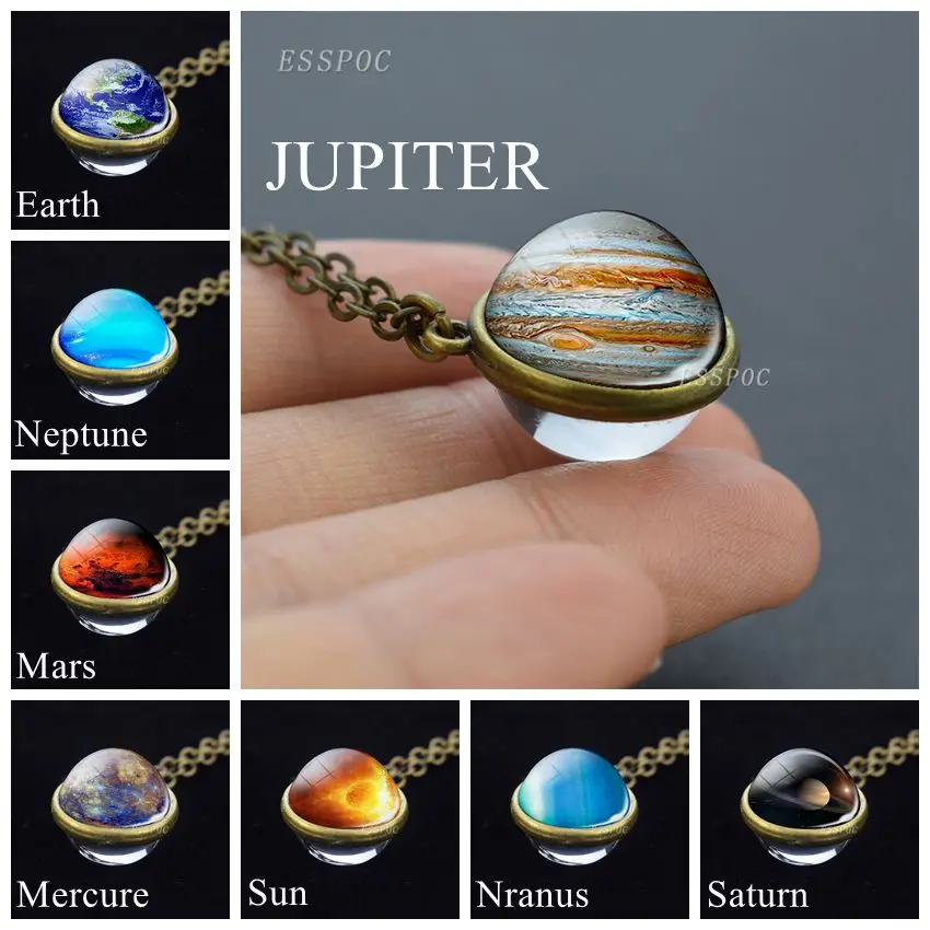Ожерелье с восьми планетами космическим стеклянным шариком Юпитер солнце земля