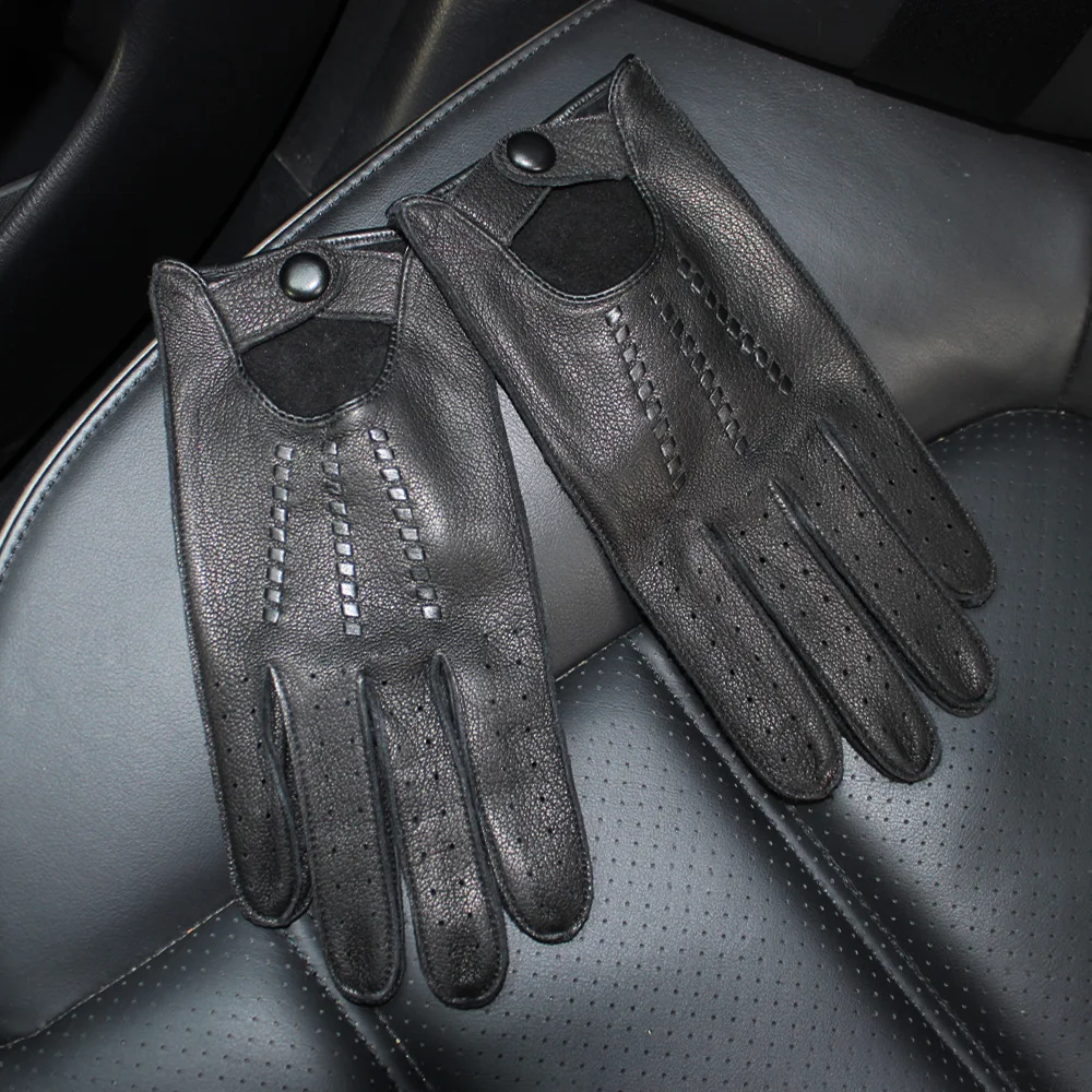 Men's Deerskin Thin Single Skinless Fashion New Locomotive Spring And Summer Autumn Driving Full Finger Genuine Leather Gloves