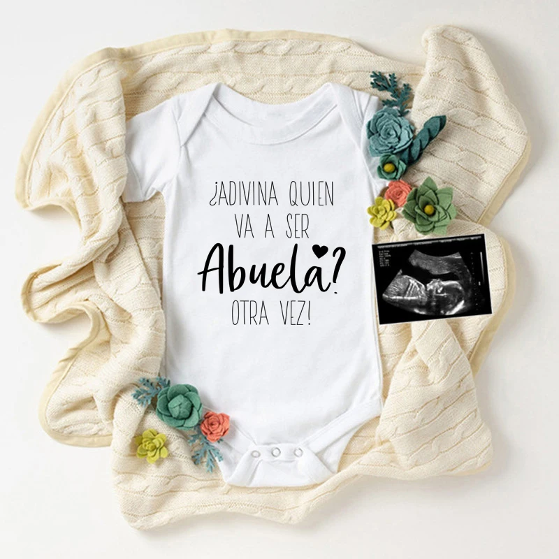 

Adivina Quien Va A Ser Abuela Otra Vez Funny Newborn Baby Bodysuits Pregnancy Announcement Onesies Infant Cotton Jumpsuits Gifts