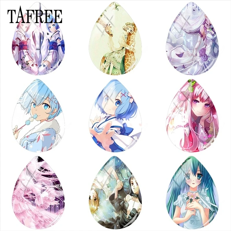

TAFREE Cartoon Cute Anime Girl Picture18x25mm Teardrop Shape Glass Cabochon Earrings Necklace Making Findings