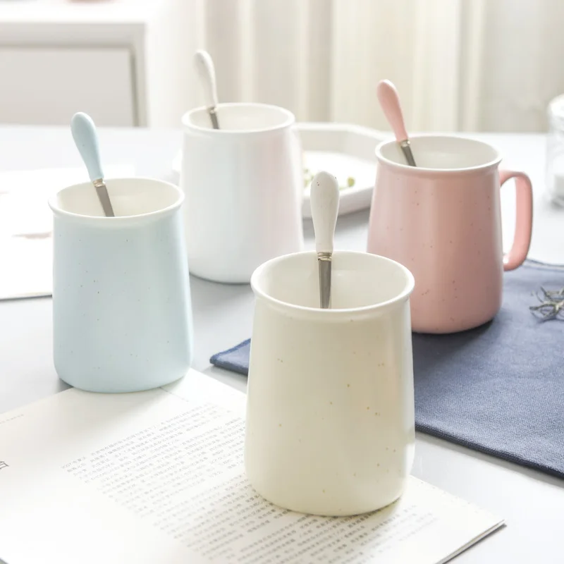Solid Simple Nordic Mugs Girl with Spoon Lid Ceramic Mug for Couple Personalised Chavenas De Cafe Office Coffee MM60MKB | Дом и сад