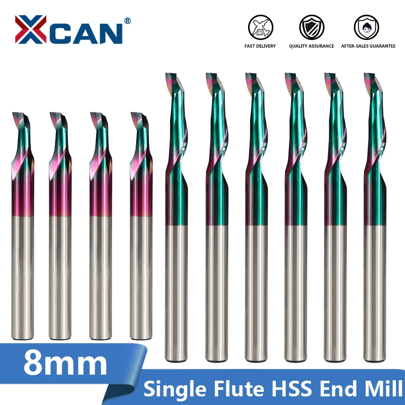 

XCAN HSS Milling Cutter 8mm Super Coated Single Flute End Mill for Aluminum Door Window Cutting CNC Aluminum Cutting Router Bit