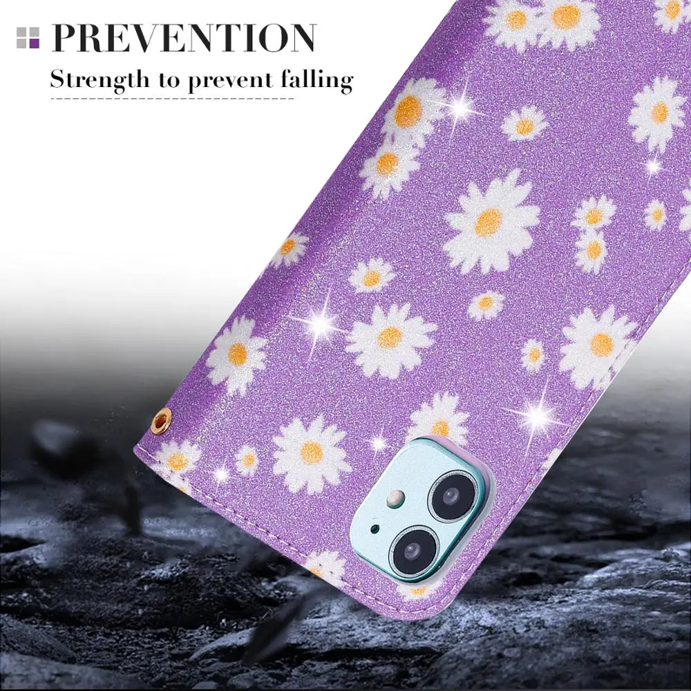 

Cute 3D Daisies flower Leather Flip phone case for iphone 11 Pro Max 11 Pro XS Max XR XS 7 Plus 8 Plus 6S Plus 6 Plus 6S 6 Cover