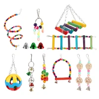 hot sale 10 pack bird cage toys for parrots reliable chewable swing hanging chewing bite bridge wooden beads ball bell toys
