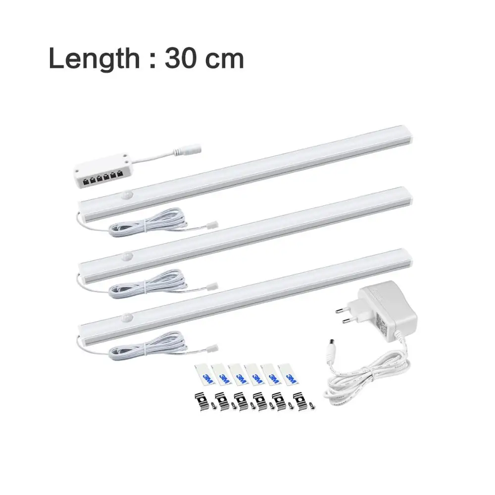 3x30cm-with adapter 30 см 40 см 50 см светодиодный светильник 5 Вт 6 Вт 7 Вт PIR датчик движения алюминиевая профильная труба лампа для помещений Кухня Спальня украшение подсветка - Испускаемый цвет: 3x30cm-with adapter