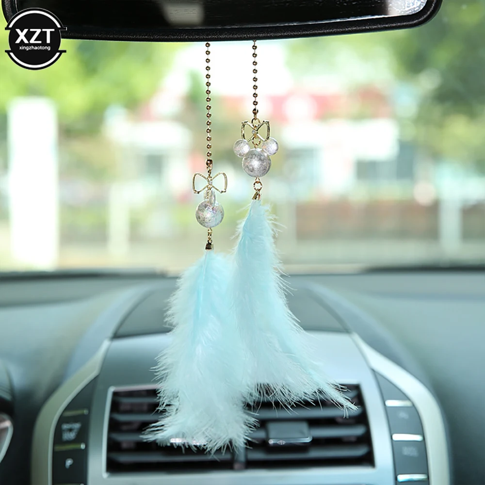 

Украшение интерьера автомобиля, зеркало заднего вида, подвесной кулон, милый бант, мышь, кулон в форме пера, товары для девочек Wowan, автомобильные аксессуары