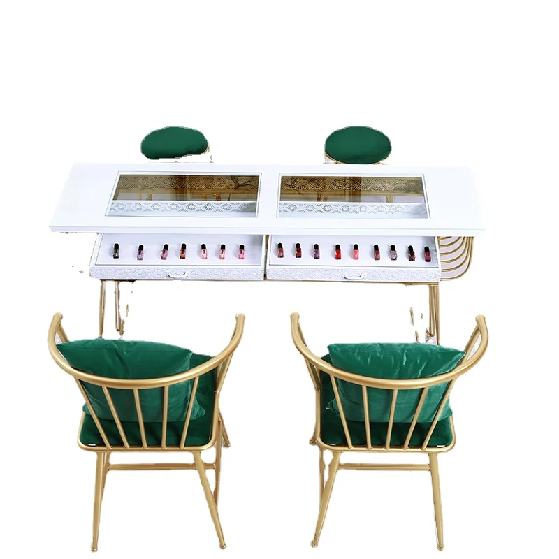 

Specialty Nail Tables Custom Made Japanese-style Simple Double Layer Stand For Manicure Marble Glass Mesa With Chair And Stool