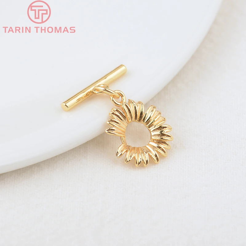 

6 Sets O:12.5MM T:16MM 24K Gold Color Plated Brass Flower Bracelet O Toggle Clasps High Quality Diy Jewelry Accessories