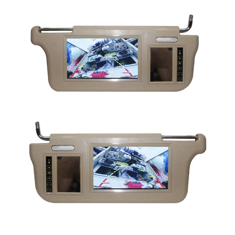 

7 Inch Car Sun Visor Mirror Screen LCD Monitor DC 12V Beige Interior Mirror Screen for AV1 AV2 Player Camera