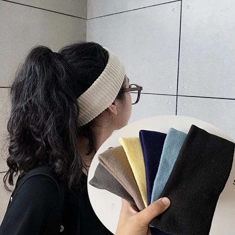 

Knitted Hair Band Wide Brimmed Hair Accessories Vintage Wool Hair Band Sweat Absorbing Autumn Winter Solid Hair Bands for Women