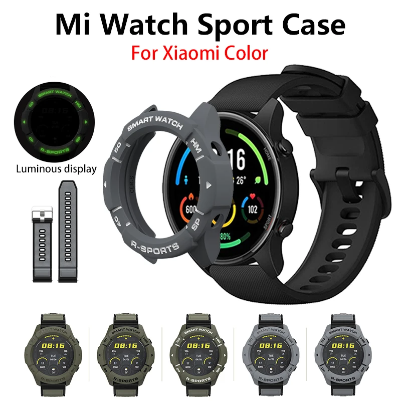 

3D Embossment Watch Case+Contrast Color Silicone Band for Xiaomi Watch Color Smart Bracelet for mi watch Color Sport Strap