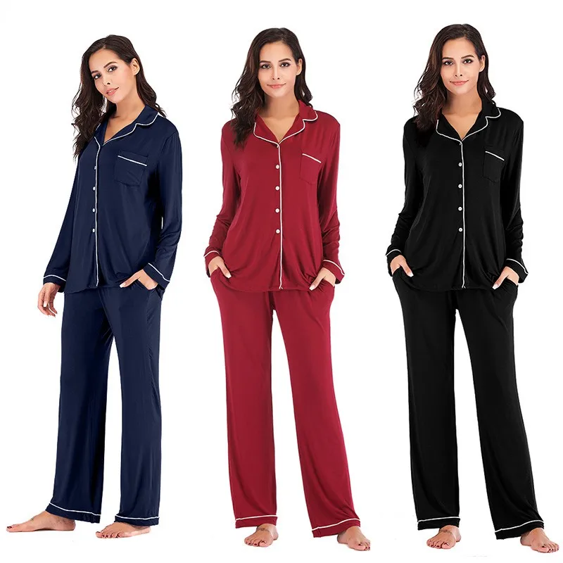 

JULY'S SONG Women's Modal Pajamas Set 2 Pieces Sleepwear Long sleeve Trousers Soft Plus Size Women Autumn Casual Homewear