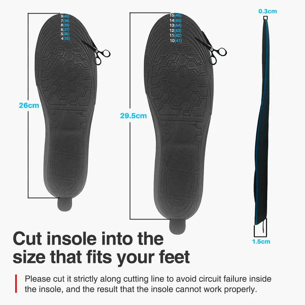 2000mAh Electric Heated Insoles LED Wireless Remote Control EVA Rechargeable Foot Warmer Sports Shoes Pads Size 35-46 Can Be Cut