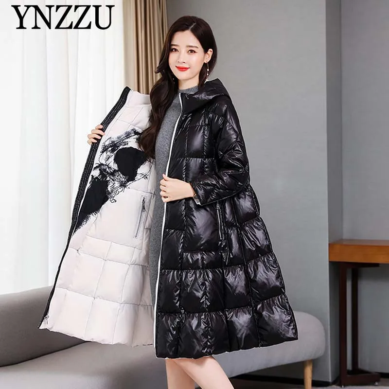 Женское Свободное длинный пуховик пальто с принтом 2019 зимняя двухсторонняя