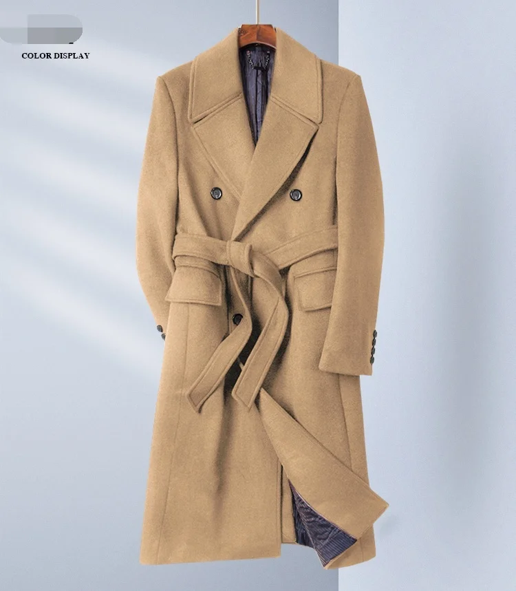 Тренчкот мужское шерстяное пальто высококачественное верблюжьего цвета с