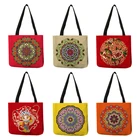 Яркая разноцветная Льняная сумка-тоут, мандала, цветочный венок, женский портативный аксессуар для путешествий и пляжа