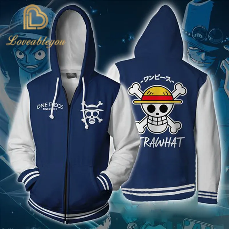 Аниме One Piece Monkey D Luffy 3D толстовка на молнии Косплей Костюм Уличная одежда