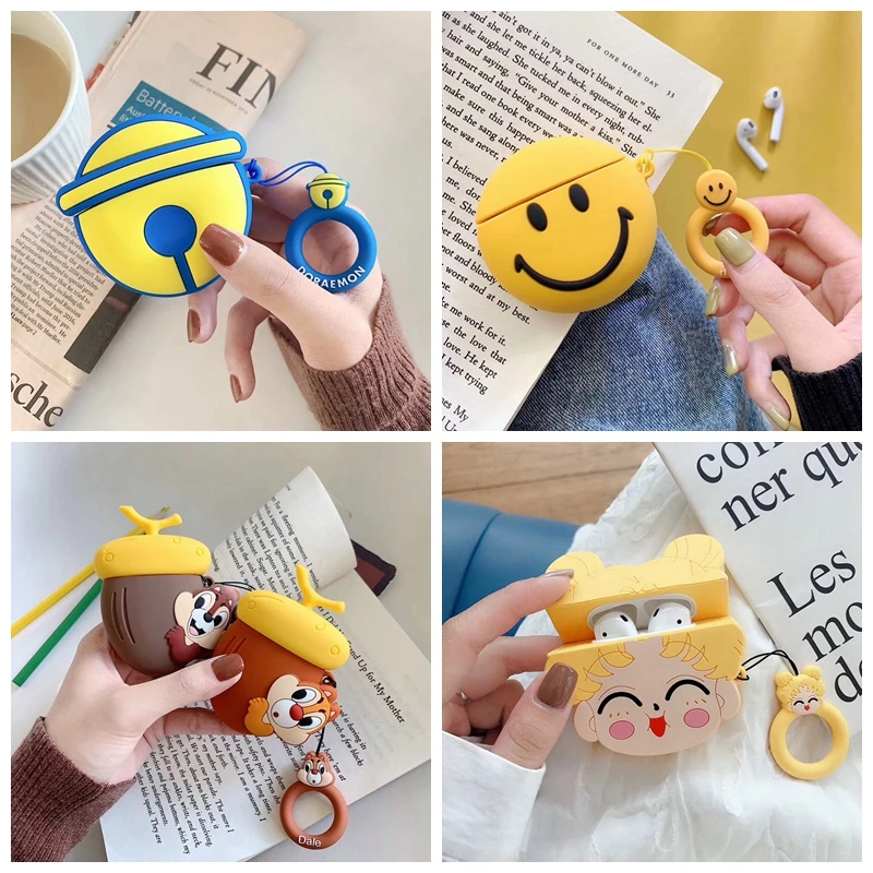 For AirPods 1/2 Case Cute Cartoon Squirrel Earphone Cases For Apple Airpods 2 Kawaii Soft Protect Cover with Finger Ring Strap
