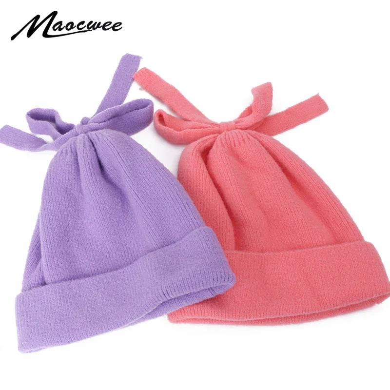

Winter Autumn Knitted Beanie Hat Women Bow Cindy Color Cap Hip Hop Windproof Soft Wool Thick Warm Gorro Fashion Gilrs Ski Caps