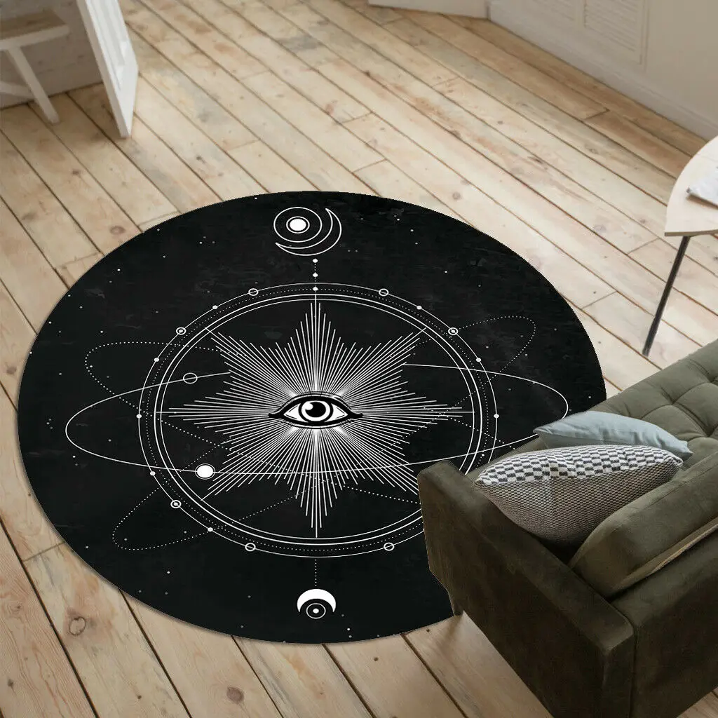 Черный круглый ковер на солнечной батарее для спальни гостиной стула