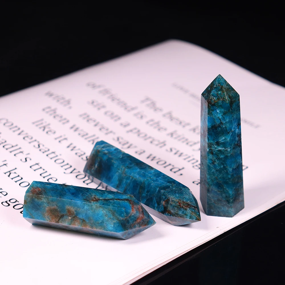 

1PC Natural Quartz single point Blue apatite Hexagonal wand Repair Prisms Mineral Home Decoration Treatment Stone DIY Gift
