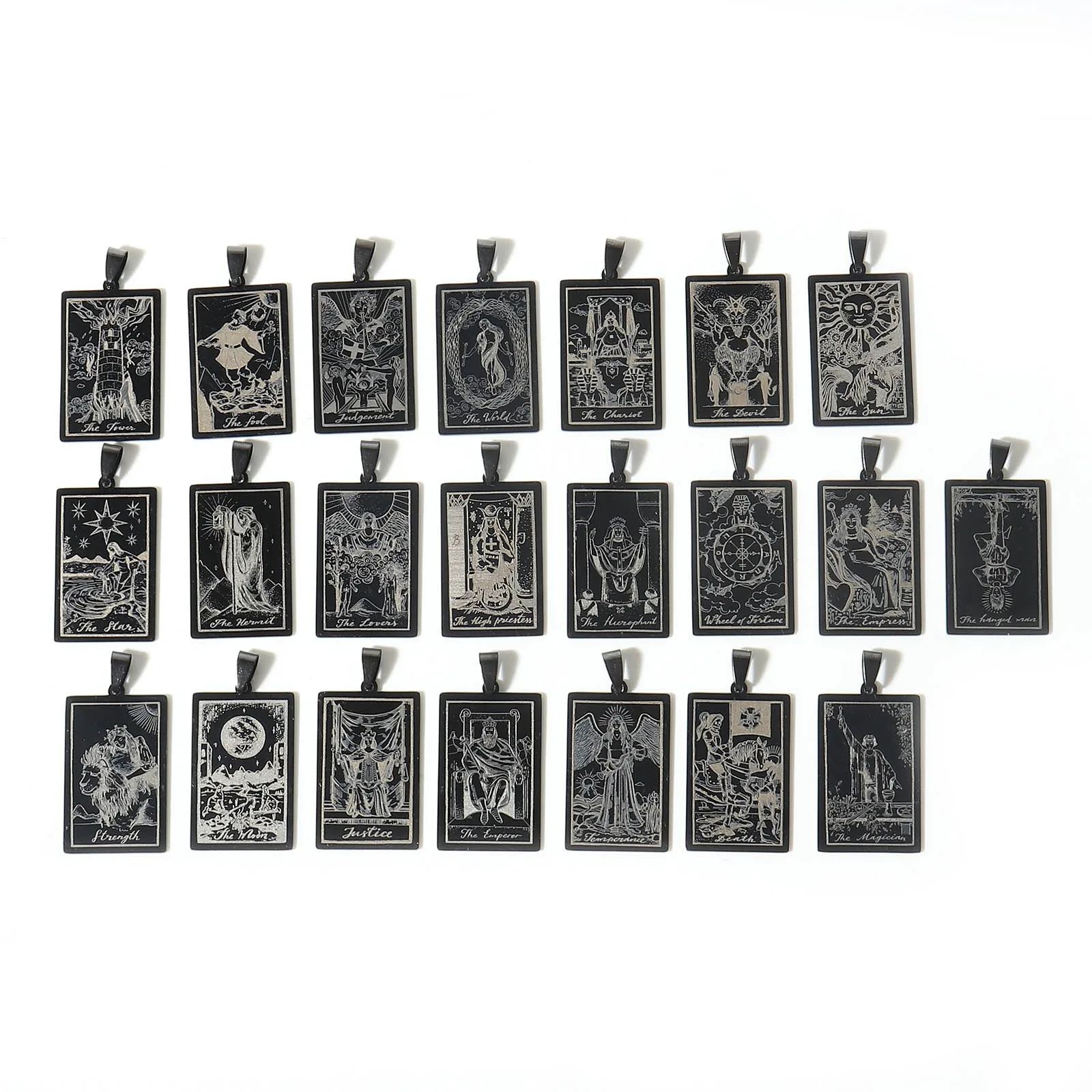 

Vintage Stainless Steel Tarot Pendants Rectangle Gunmetal Charms DIY Making Necklace For Women Men Party Jewelry 48mm x 24mm,1PC