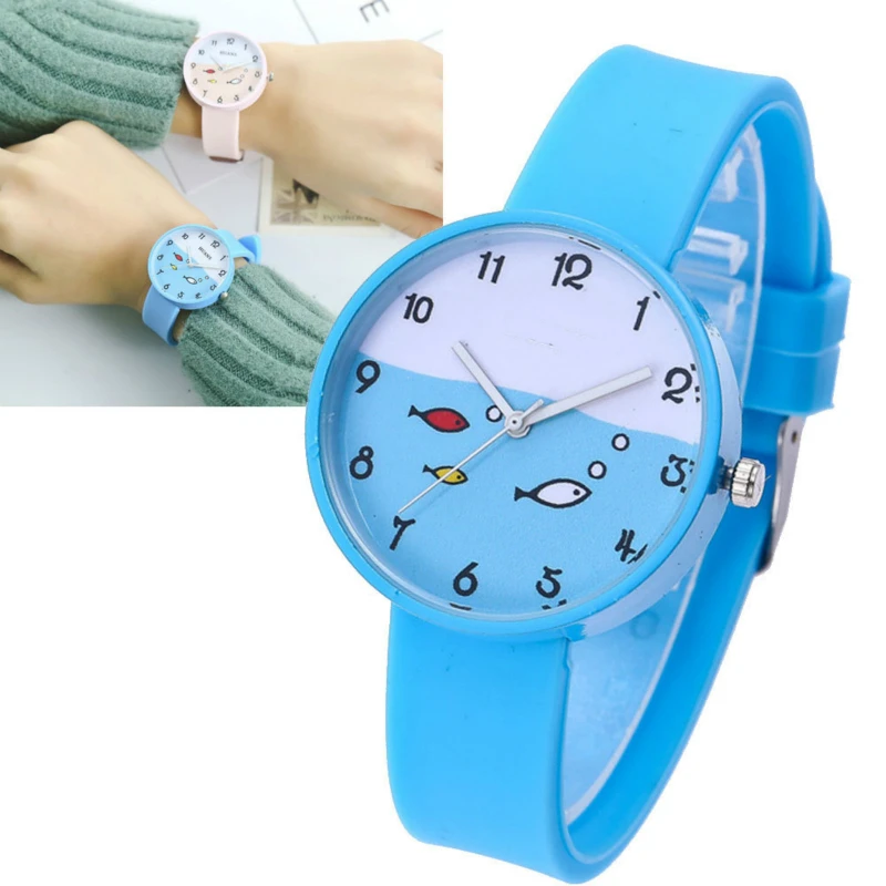 Часы Силиконовые карамельные для девочек и мальчиков, модные детские кварцевые наручные, с рисунком рыбы, подарок для малышей от AliExpress WW