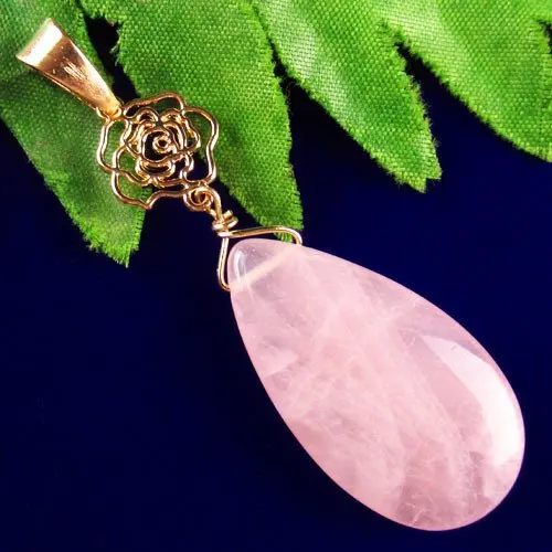 

2Pcs Tibetan Gold Flower Hang Rose Quartz Teardrop Pendant For Fashion Jewelry