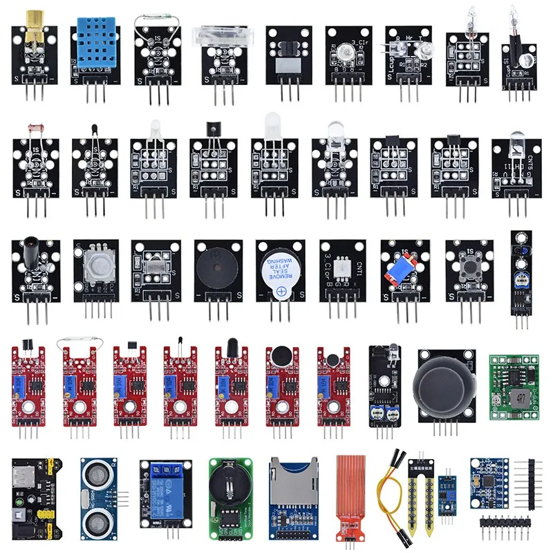 Для Arduino 45 видов датчиков s DHT11 HC-SR04 KY-008 KY-022 KY-023 KY-037 модуль датчика дождя почвы UNO R3