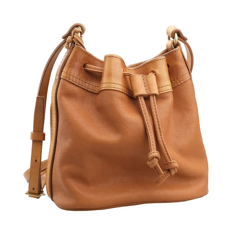 

Genuine Leather Small Single Crossbody Bags Women Fashion Drawstring Casual Bucket Bag Harajuku Soft Cowhide Shoulder Handbag