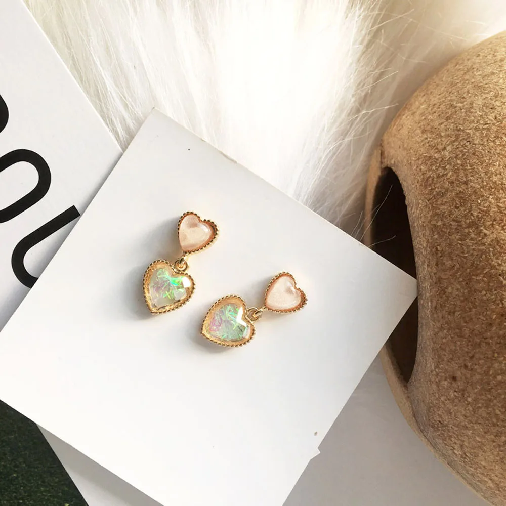 Шикарные серьги с двойной формой сердца для женщин модные в форме Висячие