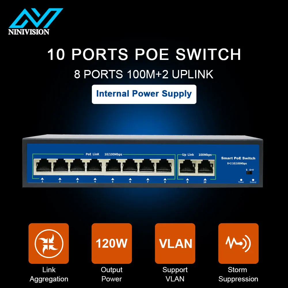 Коммутатор питания через ethernet 52V с 8 100 Мбит/с Порты IEEE 802 3 af/at коммутатор подходит