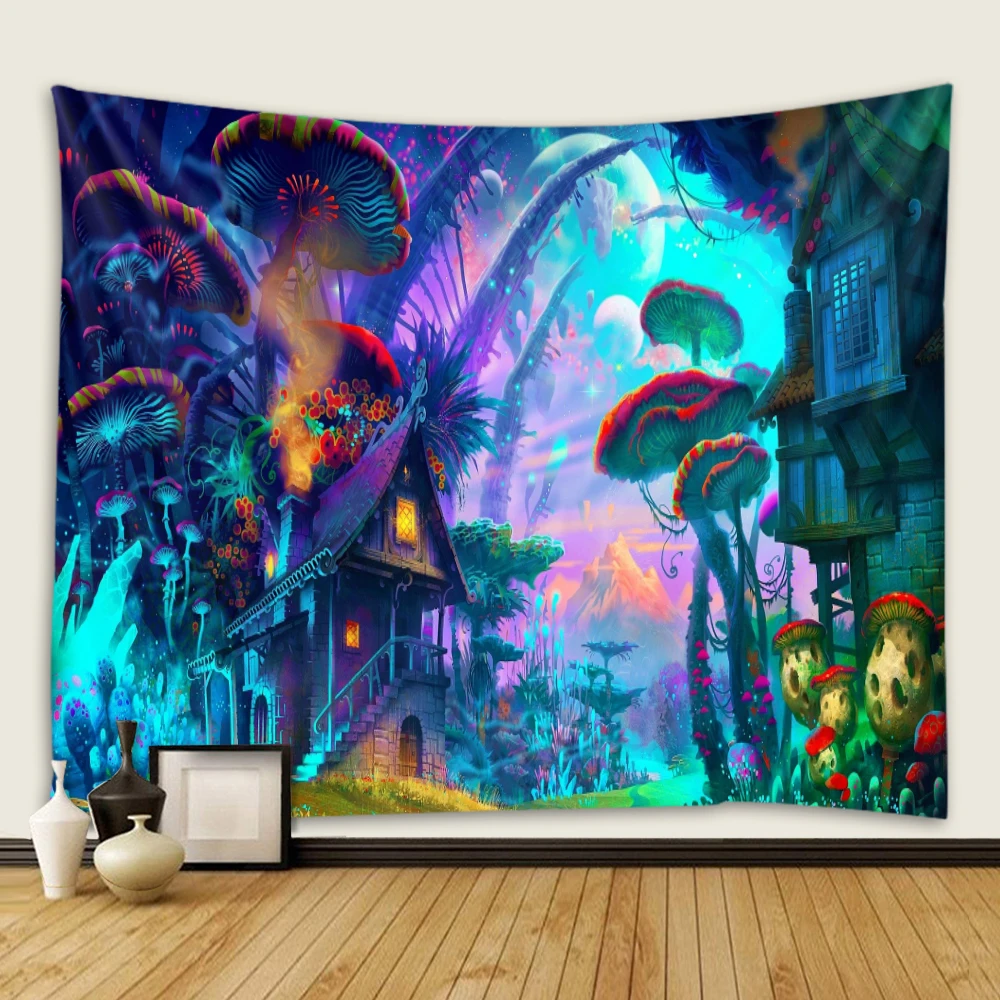 

Красочный гобелен с изображением гриба абстрактный Psychedelic Таро карта Мандала напечатанная настенная Ткань Гобелен для общежития настенные...