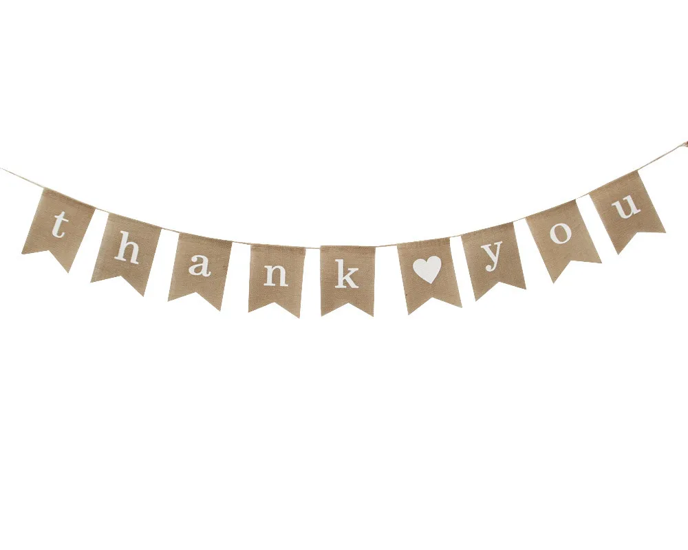 Thank You Jute Burlap Banner with Heart Baby Shower Birthday Party Wedding Retirement Graduation Bunting Garland Decoration | Дом и сад