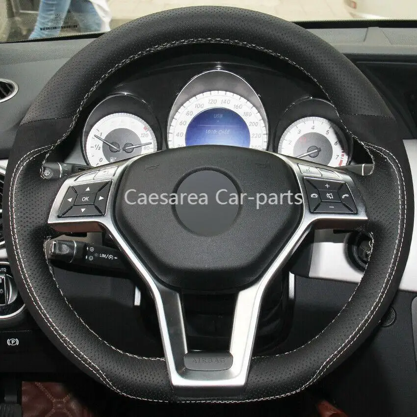 

Black Leather Suede Hand-stitched Steering Wheel Cover for Benz GLK260 300 200
