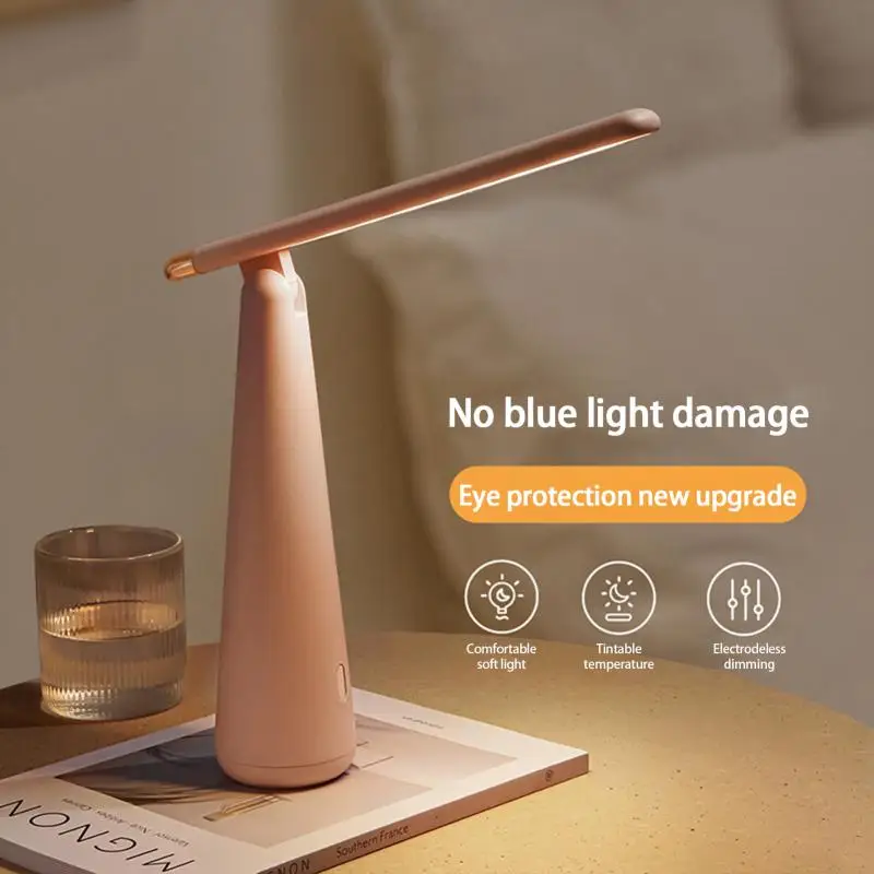 

1pc New Folding Cone Eye Protection Desk Lamp USB Charging Desktop Touch Dimming Student Dormitory Learning Reading Desk Lamp