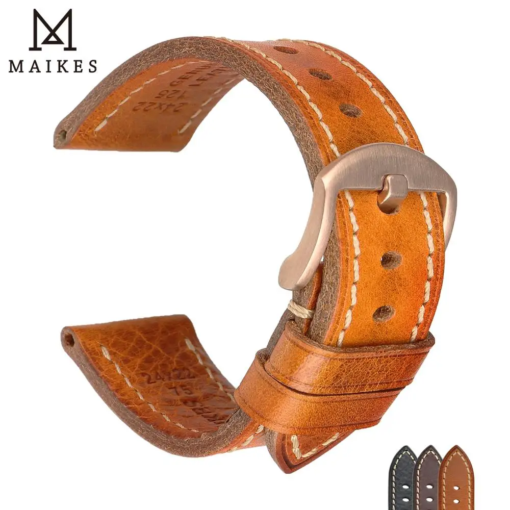 

MAIKES Calfskin Leather Watchband Soft Material Watch Strap 18mm 20mm 22mm 24mm With Rose Gold Stainless Steel Buckle