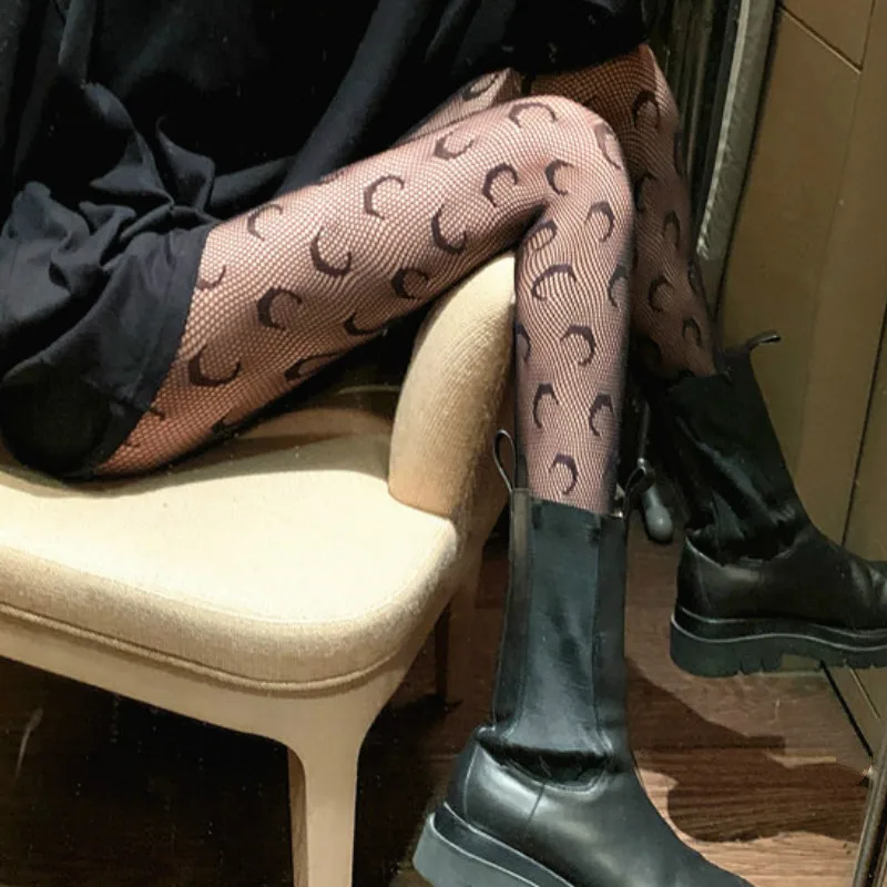 

Sexy Fishnet Tights Women Moon Pattern Lolita Medias Female Fashion High Elastic Club Stockings Kawaii Large Size Collant Femme