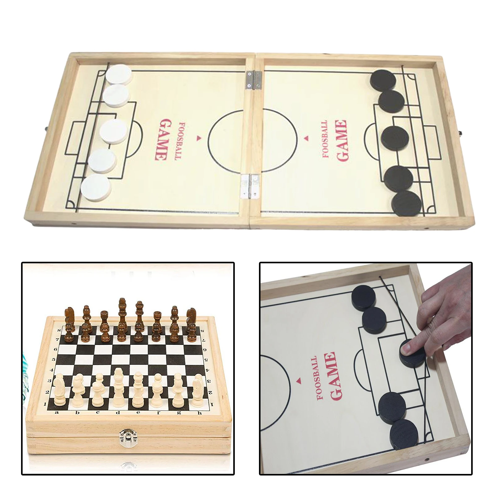 

2 in 1 Set Fast Sling Puck Game Wooden Chess Foldable for Adults 24x12inch